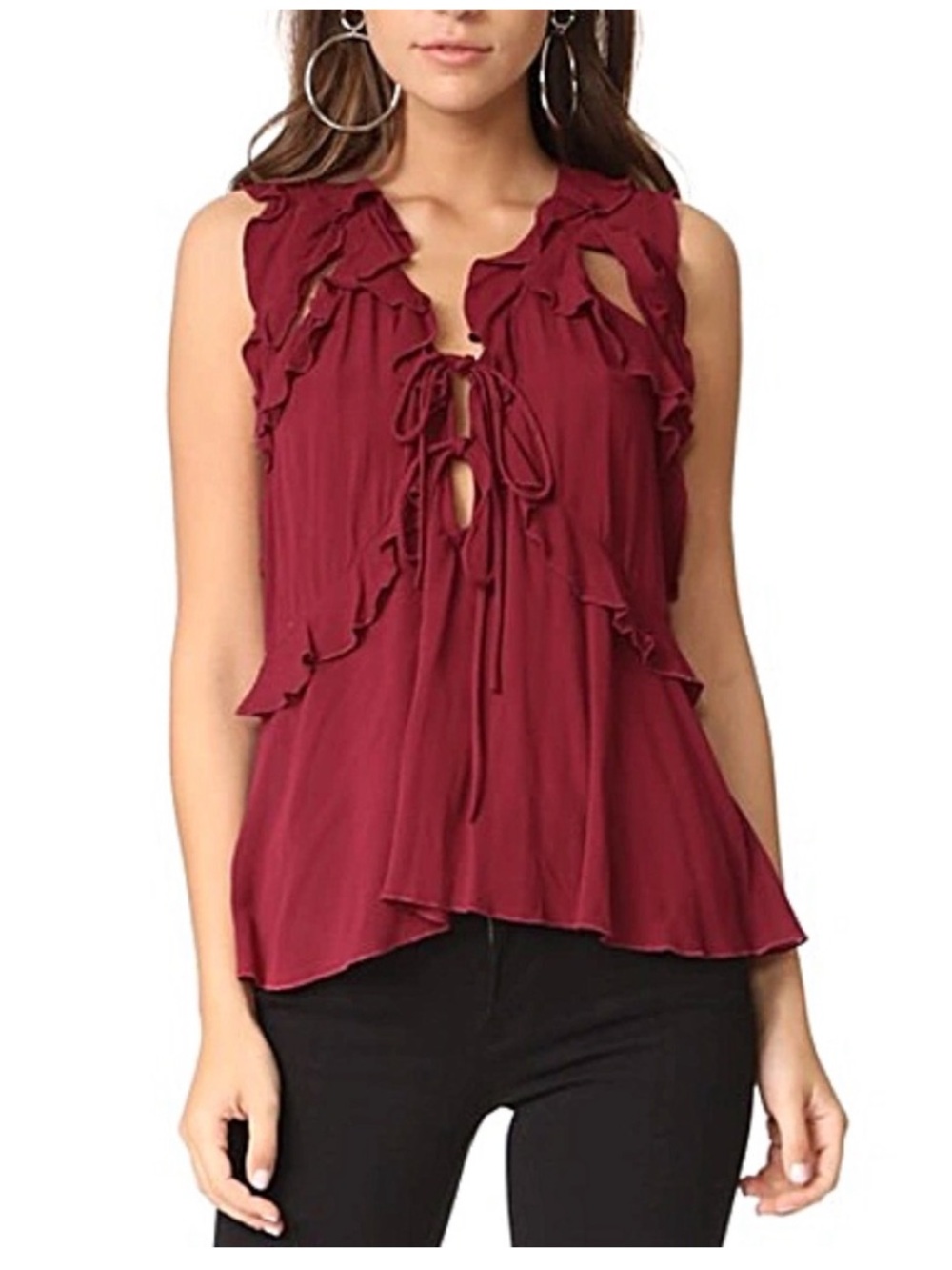 IRO Azna Burgundy Ruffled Tie-Front Sleeveless Camisole | 34